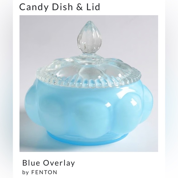 XL Fenton Melon Puff Box Powder Jar, Robin Egg Blue Frosted Overlay - Picture 8 of 10